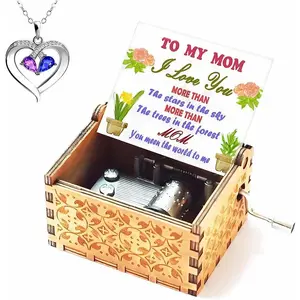 Mom Gifts Music Box to Mom Hand Crank  Engraved Wooden Musical Box Personalizable Gifts for Christmas/Birthday/Wedding