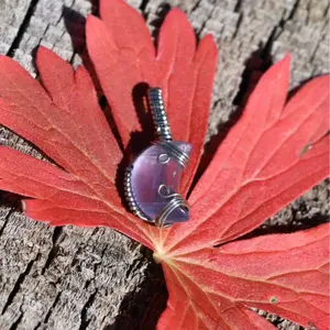 Silver Wire Wrapped Fluorite Crystal Moon Pendant