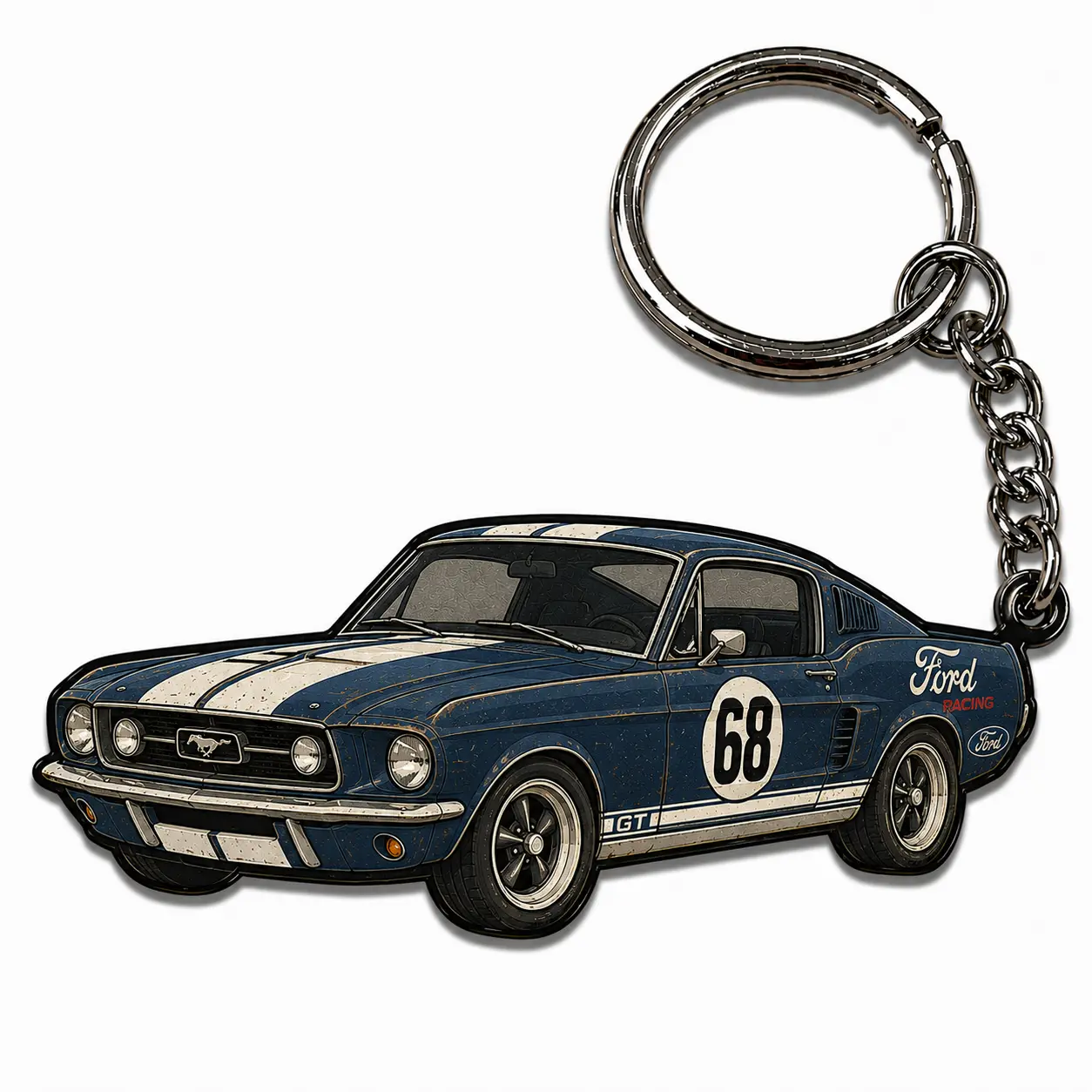 1968 Ford Mustang GT Keychain, Vintage Racing Muscle Car Acrylic Keychain, Classic Mustang Gift for Men, Car Lover Key Ring, Retro American Car Accessory, Racing Gift USA