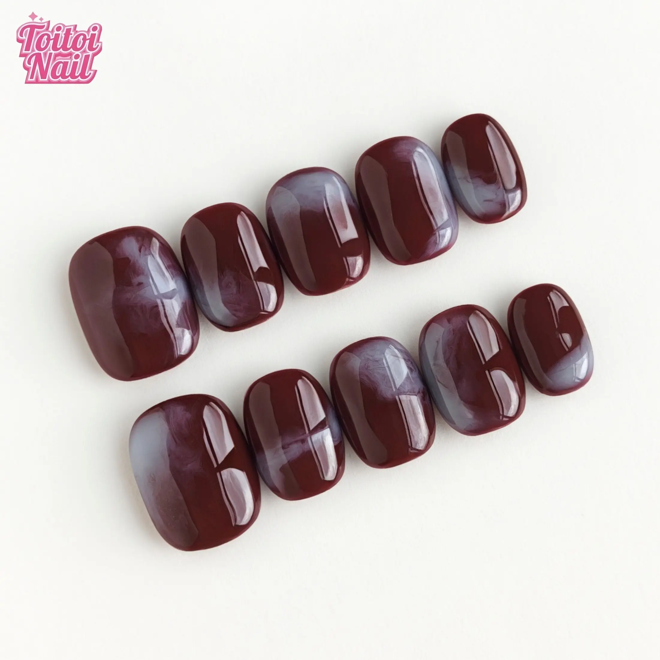 Wine Marble Handmade Press-On Nails | Short Square Shape, 10pcs | Vintage Burgundy Smoke Marble Design | High Gloss Finish | Reusable Nail Art DIY Kit for Women | Trendy Decorative Nails for Spring, Summer, Travel & Daily Wear | Elegant Flattering Look