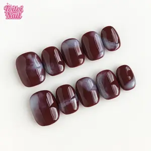 Wine Marble Handmade Press-On Nails | Short Square Shape, 10pcs | Vintage Burgundy Smoke Marble Design | High Gloss Finish | Reusable Nail Art DIY Kit for Women | Trendy Nails for Spring, Summer, Travel & Daily Wear | Elegant Flattering Look