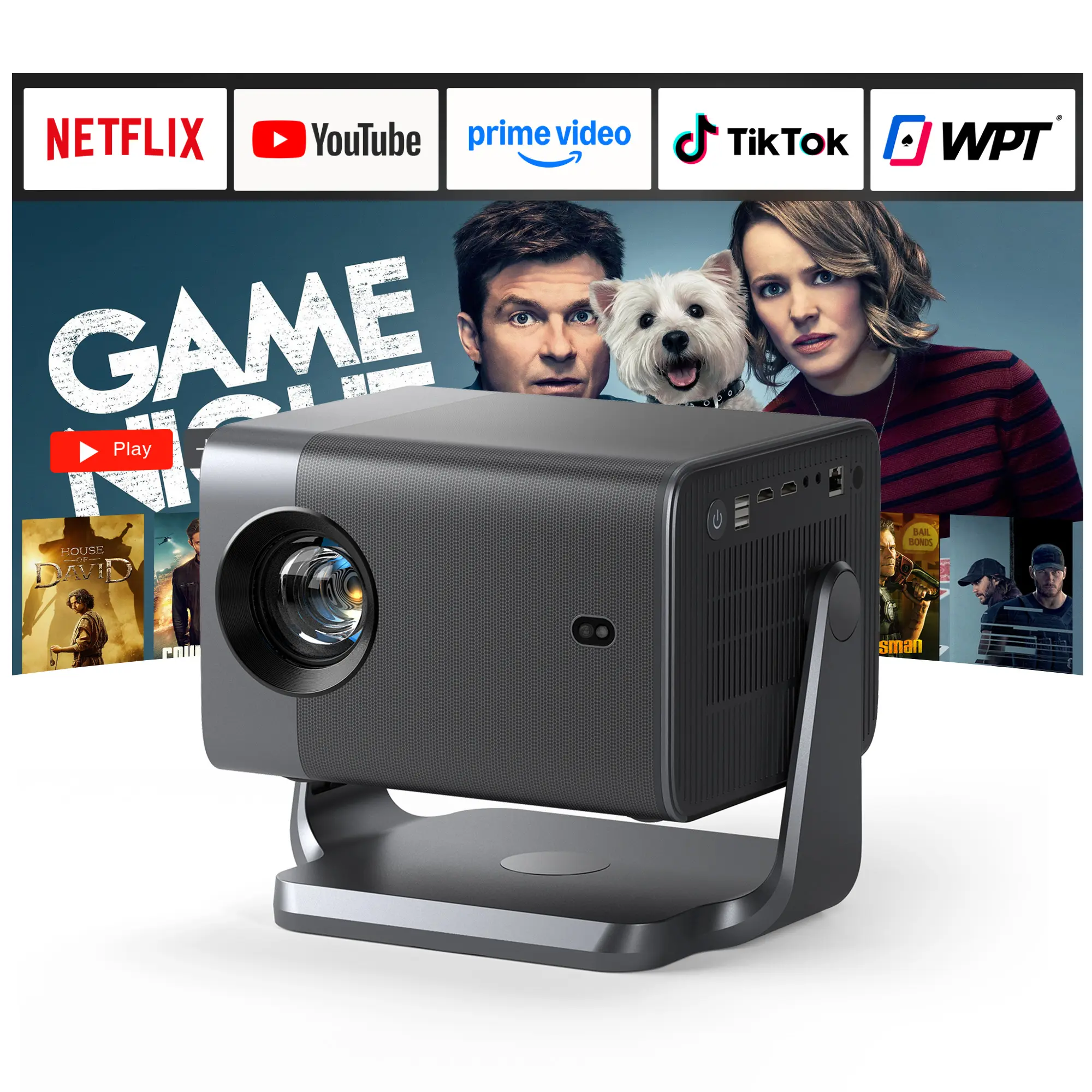 VOPLLS Netflix Officially Certified Projector with 4K Support, 1200 Lumens, Dolby Audio, Auto Focus & WiFi，Portable Outdoor Projector, Movie Home Theater Projectors for Bedroom/Ceiling