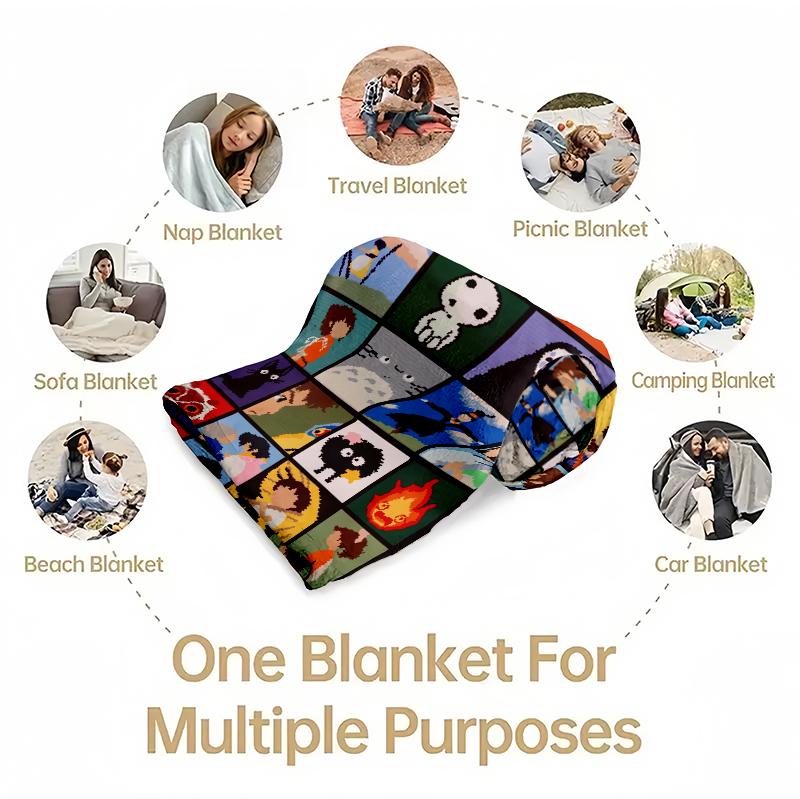 Studio Ghibli Anime Blanket Soft Funny Throw Blanket Cozy Lightweight Plush Portable Cover Blanket For Sofa,Warm Gift For Birthday,Christmas,Multiple Blanket