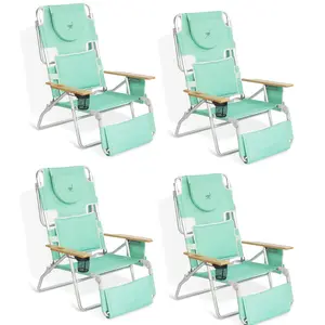Ostrich Deluxe Padded 3-N-1 Outdoor Folding Reclining Beach Chair, Teal (4 Pack)