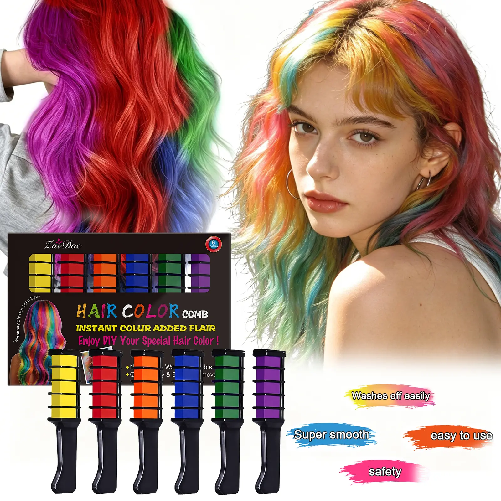 Colorful Hair Dye Brush – Create highlights and gradients with just one stroke. Washes out with water, dries fast, no damage. Perfect for women and girls — great for parties, festivals, or everyday wear. Your hair color shines anytime!