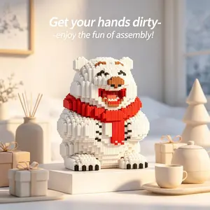 Happy Polar Bear Building Block Toy, Custom Handmade Statue, Lightweight Display Figure, Ideal Gift for Holidays, Includes Hammer and Manual