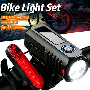 Super Bright Mini Front & Rear Bike Light Set, 4+4 Modes USB Rechargeable Easy Install for Daily Commute Mountain Night Cycling