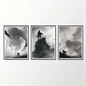 Attack on Titan Set of 3 Posters Manga AOT Art Anime Shingeki no Kyojin Wall Digital Print of Attack Titan and Beast Titan