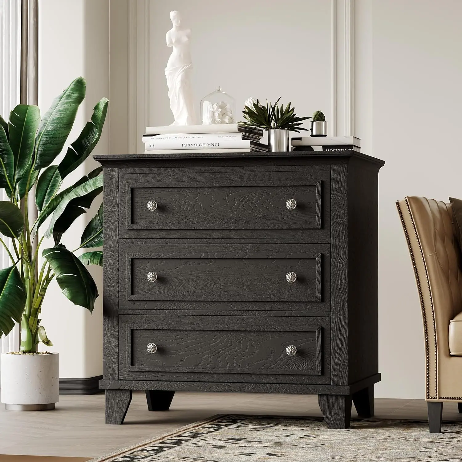 3-Drawer Wooden Dresser with Exquisite Metal Handles, Contemporary Storage Chest, Small Modern Storage Cabinet for Bedroom, Living Room, Three Drawers