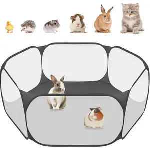 Small  C&C Cage Tent, Breathable & Transparent Pet Playpen Pop Open Outdoor/Indoor Exercise Fence, Portable Yard Fence for Guinea Pig, Rabbits, Hamster, Chinchillas and Hedgehogs