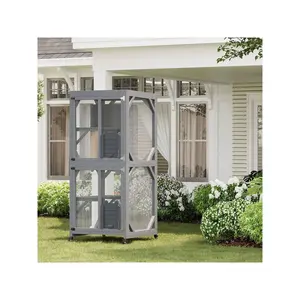 Outdoor Cat Enclosure On Wheels,Kitty House With Upgraded Resting Box Cat House Outdoor Catio Cat Enclosures 68'' Window Catio Kitty House With Weatherproof Roof, 4 Platforms, Resting Box And Scratch Post, Portable Cat Playp