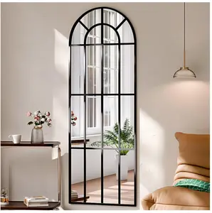 69"x25" Arched Full Length Mirror Windowpane Floor Mirror, Black