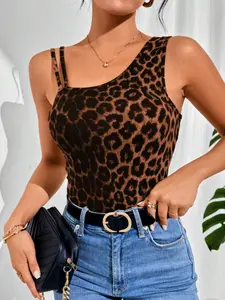 Sexy Leopard Print Halter Top, Short Sleeve Versatile Tank Top for Women, Stylish Casual Summer Blouse, Perfect for Daily Wear