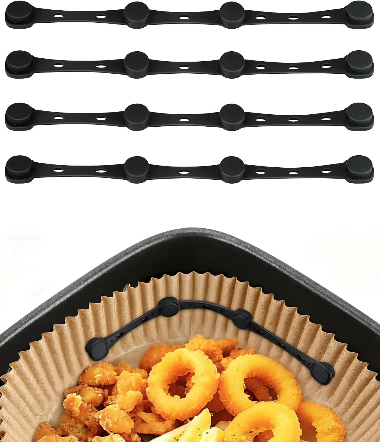 4Pcs Food-Grade Air Fryer Magnets,Holding Disposable Parchment Paper Safely | Non-Segmented Design, Locks Liner Magnet Silicone Buckle, Air Fryer Accessories, Prevent Covering Food＆Paper to Burn