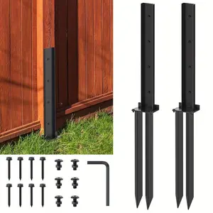 Set of 2 Durable Steel Stakes for Fixing Fence Posts, Kit for Repairing Fence Posts, Ground Spike for Anchoring Wooden Fence Posts That Are Leaning Or Damaged, Sturdy And Reliable, Black Color
