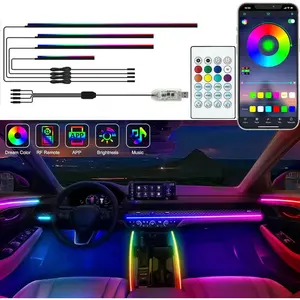 Car Interior Acrylic Strip Lights, Music Sync Ambient Lighting, Remote Control, Powered Flexible Mood Lights