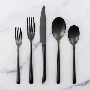 Cutlery Set - 20 piece Shinny Black Flatware Sets