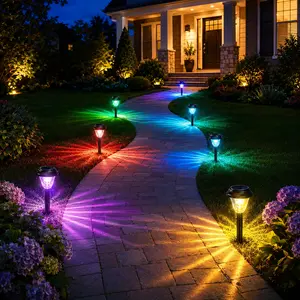 Solar Pathway Lights, RGB Color Changing + Warm White, Outdoor Garden Lawn Walkway LED Lights, Solar Powered, Auto On/Off, Waterproof, 2/4/6 Pack for Yard, Driveway, Patio, Landscaping