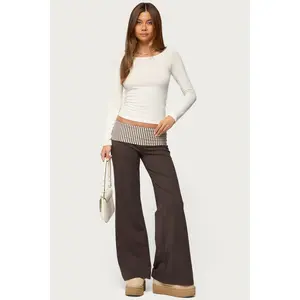 Meshey Striped Foldover Pants