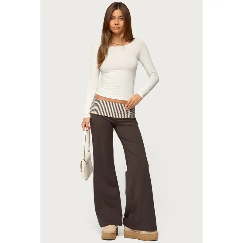 Meshey Striped Foldover Pants