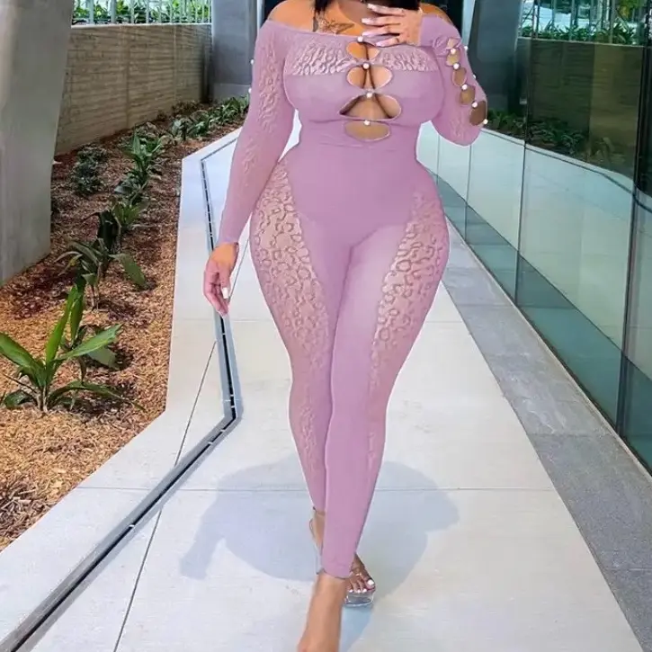 Lavender Lilac Jumpsuit with Gems - Elegant Design in Purple Color with Unique Gem Detailing