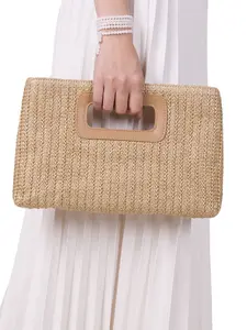New Summer Straw Beach Bag, Fashion Woven Handbag with Chain Strap, Trendy Crossbody Shoulder Clutch for Women, Elegant Clutch