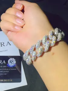 18Mm Ice Luxury Hip Hop Cuban Chain Fashion Hip Hop Style VVS Mozzarella Diamond 925 Mozzarella Diamond Hip Hop Unisex Ice Crystal Unisex Cuban Chain Jewelry Bracelet, Easter Thanksgiving Gifts for Men and Women