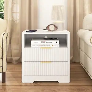 ARCH Nightstand with Charging Station, Smart Nightstand with Night Light,Bedside Tables with Storage Cabinet for Bedroom