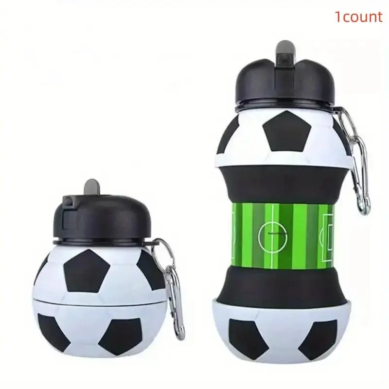 Foldable Water Bottle, 1-Count Soccer Ball Design Football Water Bottle with Lid, Portable Leak-Proof Drinking Cup for Outdoor Sports and Travel, Leakproof Sports Bottle, Leak Proof Water Bottles