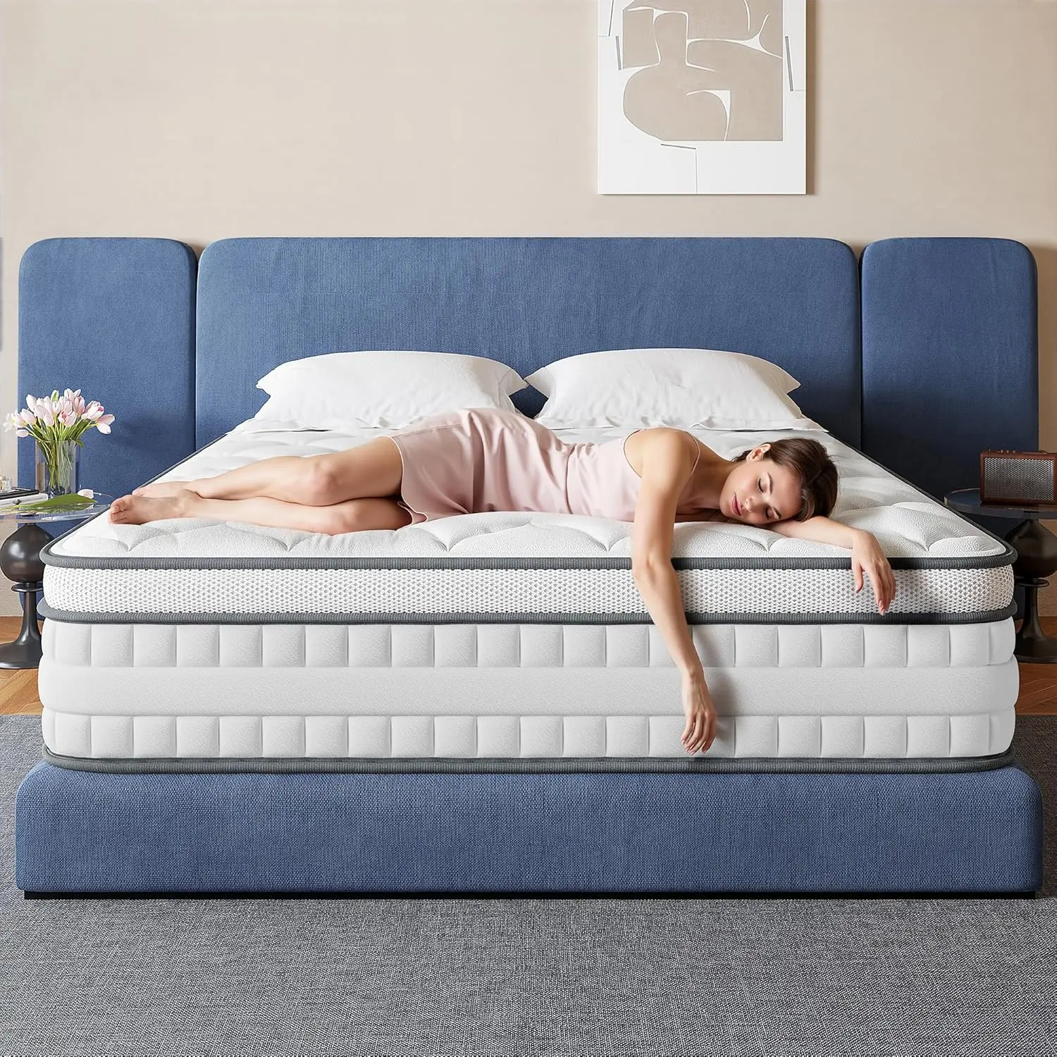 Raybee 8/10/12/14 Inch Hybrid Mattress With Motion Isolation Pocket Springs & Foam Mattress in a Box for Twin, Full, Queen, King, CertiPUR-US Certified, Medium Firmness Hugging Comfort, Ergonomic & Full Body Support, Relieve Pressure for Bedroom