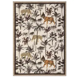 【Christmas Gift】9 x 12 ft Polyester Cashmere Imitation Camel Rectangular Hallway Bathroom Entryway Kitchen Office Foldable Jungle Tiger Leopard Printed Modern Washable Area Rug