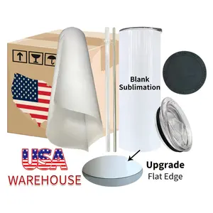 50pcs 20oz White Sublimation Flat Edge Skinny Straight Tumblers with All Accessories for Sublimation and UV DTF Wraps USA warehouse RTS