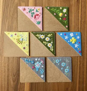 7 pcs Set - Cute Flower Embroidered Corner Bookmark - Shipping from USA - Felt Triangle Page Stitched Corner Bookmark