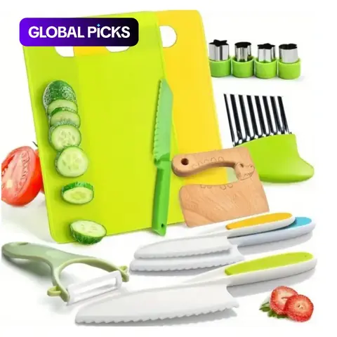 13-Piece Fruit & Vegetable Cutting Board & Tools Set, Portable Multifunctional Kitchen Prep Gadgets for Kids #GLOBAL PICKS