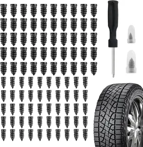 100count Tire Plug Kit with Screwdriver,Rubber Flat Tire Repair Kit for Fast Repair of Tire Punctures,Durable Car Tire Repair Kit Self-Service Repair Nails for Car Motorcycle Truck