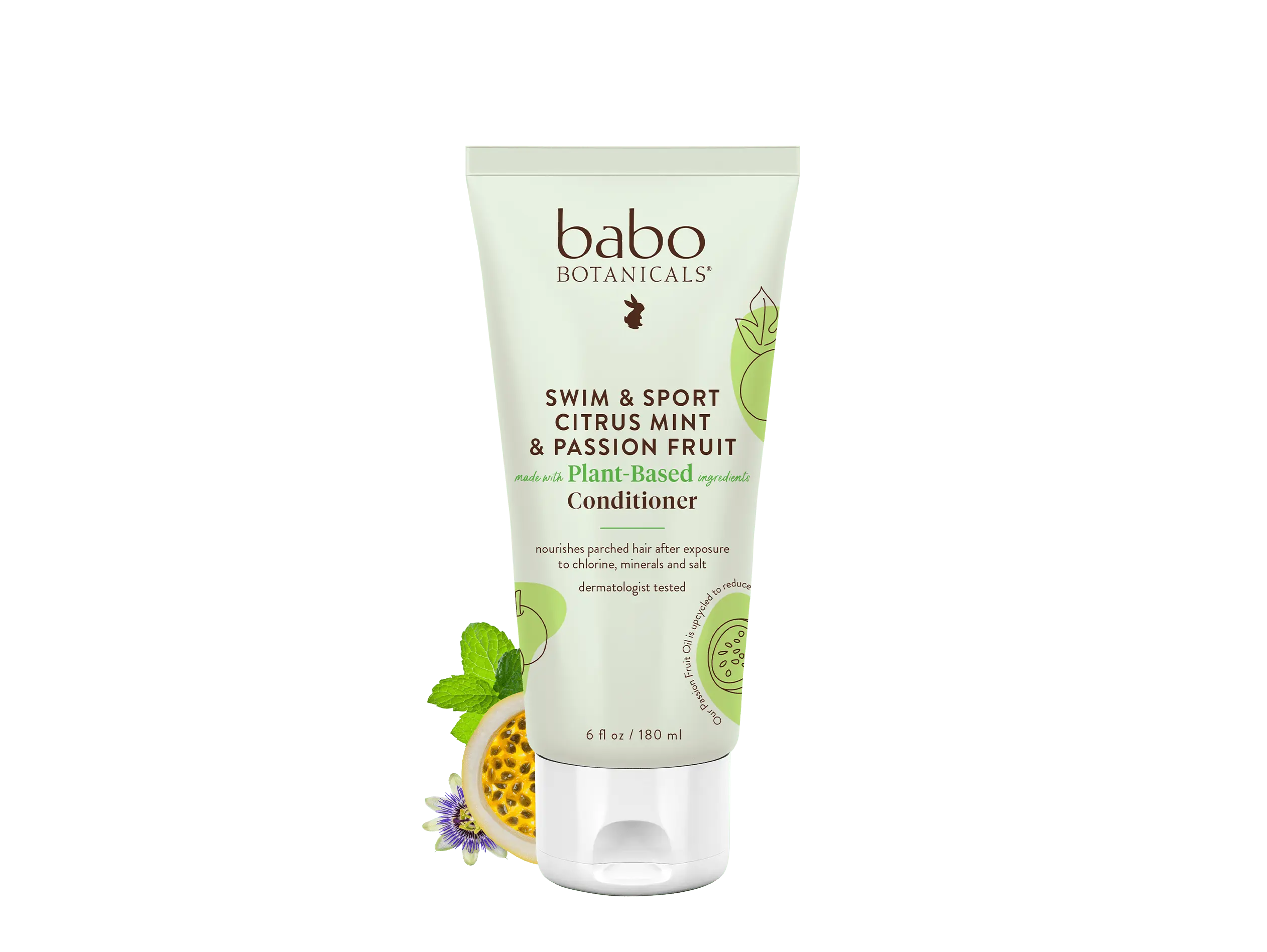Babo Botanicals Swim & Sport Citrus Mint & Passion Fruit Conditioner – Made with Plant-Based Ingredients – Nourishes Parched Hair After Exposure to Chlorine, Minerals and Salt – Dermatologist Tested – 6 fl oz (180 ml)