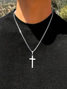 Fashionable Accessory, Men's Stainless Steel Cross Pendant Necklace - Ideal For Daily Wear, Perfect Gift For Boyfriend, Fathers Day Gift Men Accessories Gothic Jewelry