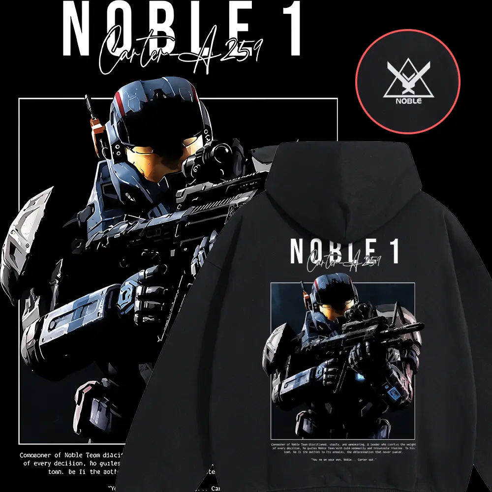 Unisex Noble 1 Carter Tactical Graphic Hoodie | Oversized Realistic Sci-Fi Hooded Sweatshirt | Y2K Aesthetic Gaming Pullover for Men Women