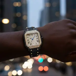 Perfect Anniversary Birthday Valentine's Day Gift Luxury Iced Out Moissanite Quartz Watch for Men 42mm Waterproof Dial Full Bling Moissanite Decor Fashion Men's Wristwatch