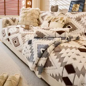 Boho Style Geometric Sofa Cover, Couch Covers, Soft Comfortable Couch Cushion, Dust-Proof Sofa Protector for Living Room Bedroom Hotel Dormitory