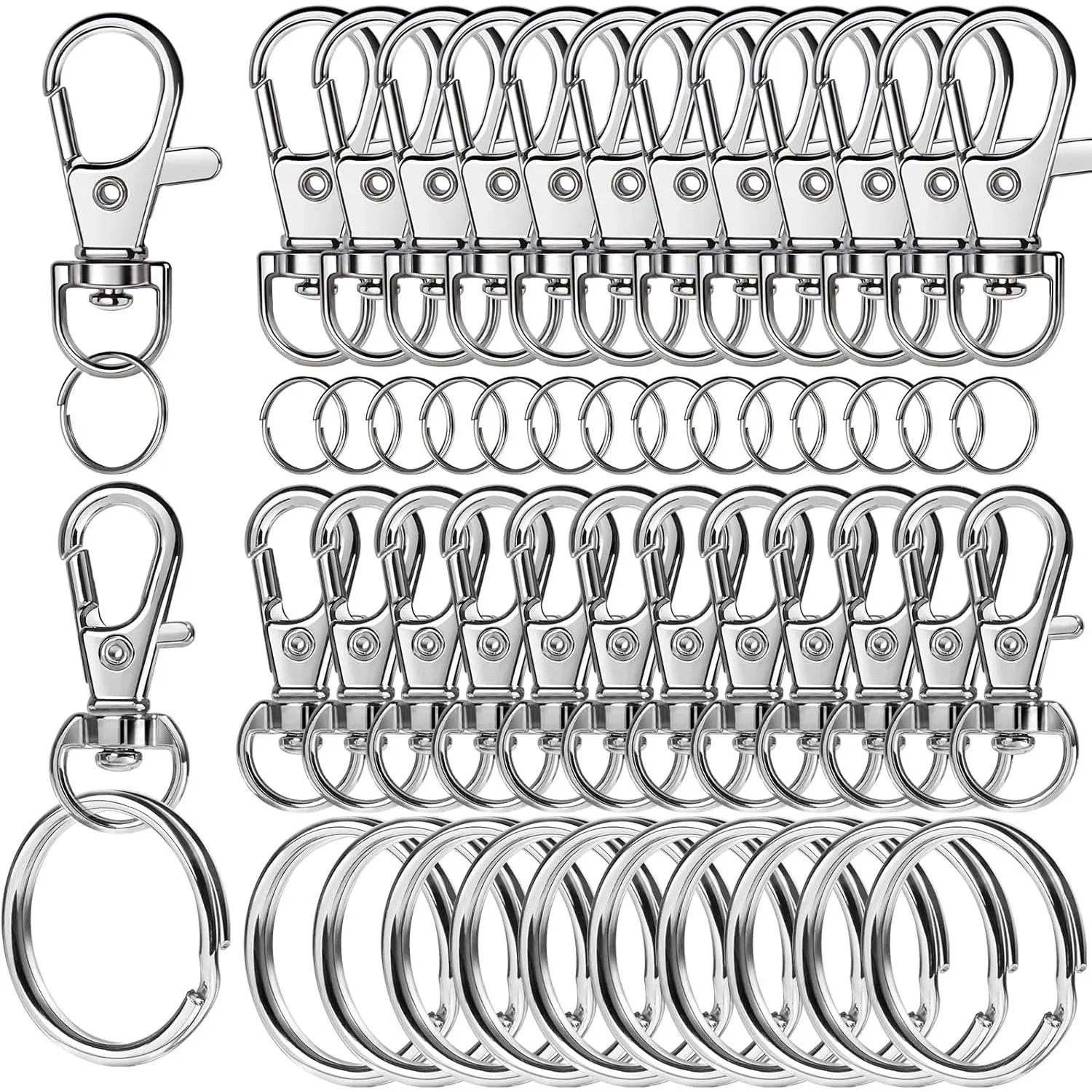 60 count Swivel Snap Hooks and Key Rings,  Clips and Key Chain Rings,  Making Kit, for Key Chains,  Making, Crafts,