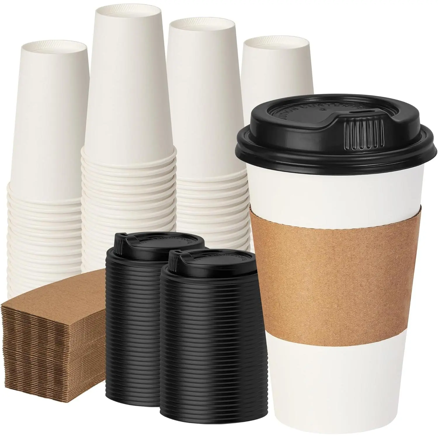 16 oz 100 Pack Coffee Cups with  and Sleeves, Hot Paper Coffee Cups with , Disposable To Go Cups with Lid for Coffee, , Hot , Ideal for Cafes, Offices and Travel