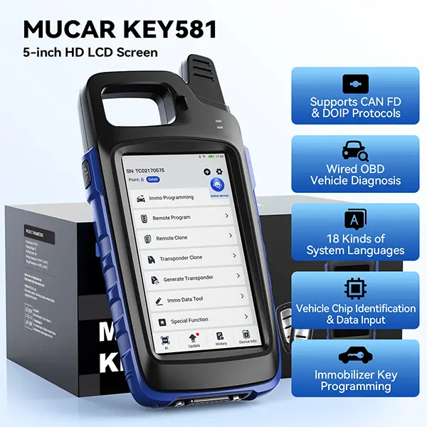【summerfinds】MUCAR KEY581 5 Inch LCD Handheld Vehicle Inspection Hardware Device, Car Key Testing Equipment With Built-in Chip Detection Function