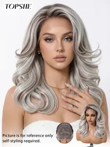 Topshe No Glue Lace Wig Cap, Glueless Wigs, 13x6 Lace Front Silver Color Big Wave False Hair, Natural Realistic, Trendy Must-Have, Comfortable and Easy to Wear