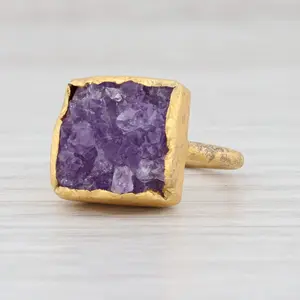 New Nina Nguyen Amethyst Druzy Ring Sterling Silver 22k Gold Vermeil Size 7