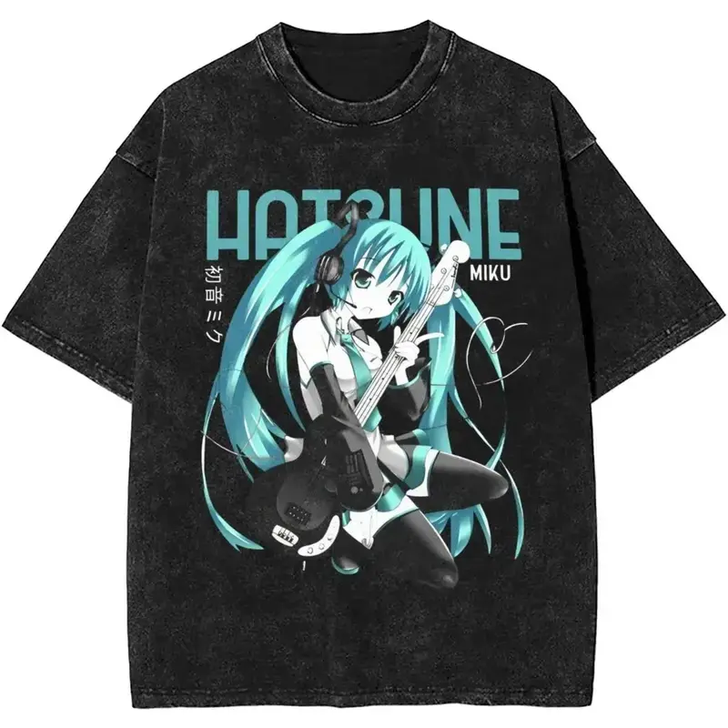 Valentine Shirts Man T-Shirt Vocaloid Hatsune Miku Washed T Shirts Novelty，Kove Clothing Summer Tee Shirt Street Style Print Cotton Clothes New Arrival Menswear Casual Tropical Top Streetwear Crewneck