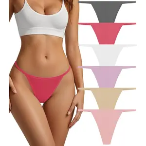 Cotton Thongs for Women G-String Breathable Underwear Low Rise T-back Panties Comfortable Stretch 6 Pack