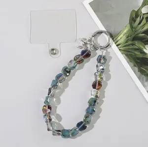 Transparent Colorful Crystal Stone Mobile Phone Chain Keychain Bag Pendant Versatile Niche Special-Shaped Beaded Wrist Pendant Short Accessory for Everyday Use
