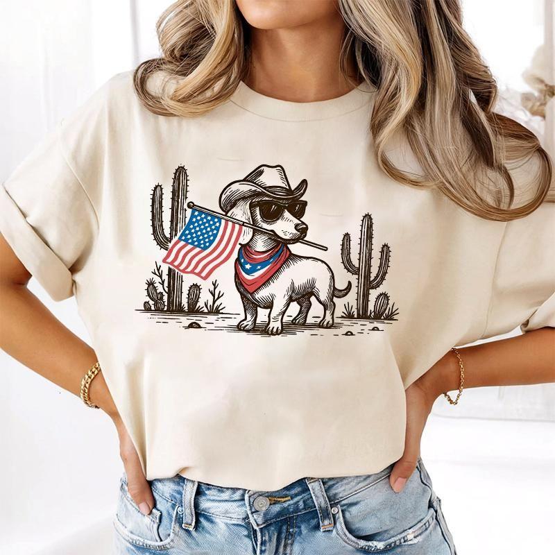 Comfort Colors 4th of July Patriotic Dachshund T-Shirt, Cowboy Dog USA Flag Western T-Shirt, Red White Blue Dog Independence Day Tee