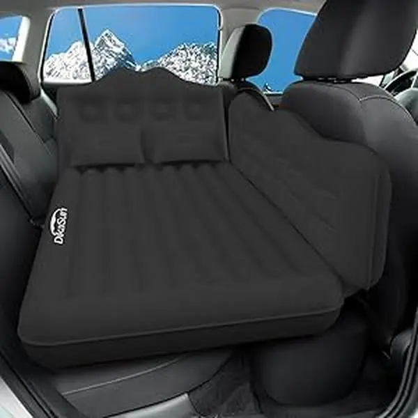 DikaSun Car Sleeping Bed, Leak-Proof Thick Flocking PVC Air Mattress for SUV Back Seat, Waterproof Outdoor Camping Equipment with Pump & 2 Pillows, Portable Airbed, Anti-Drop Design